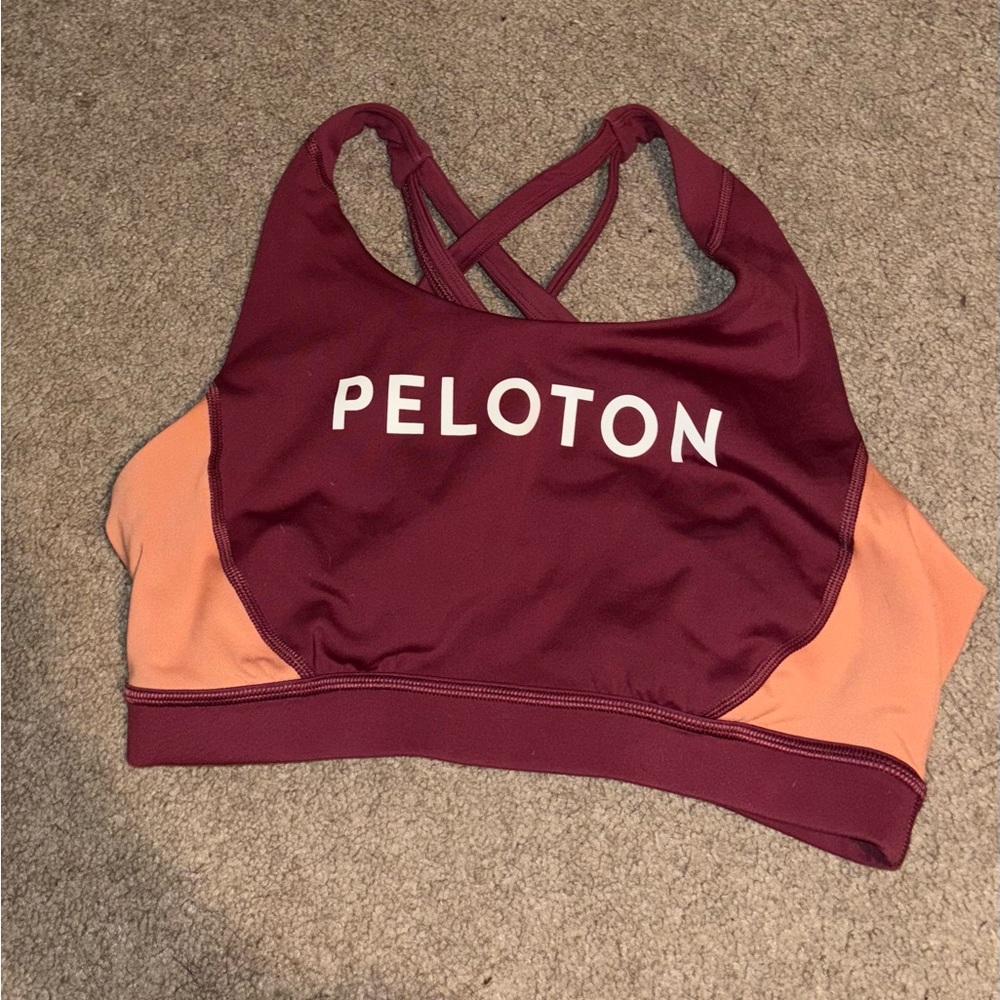 Peloton Burgundy and Peach Sports Bra